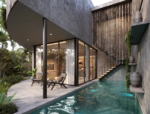 Private pool and garden of a three-bedroom villa at Bardo Residences in Tulum.