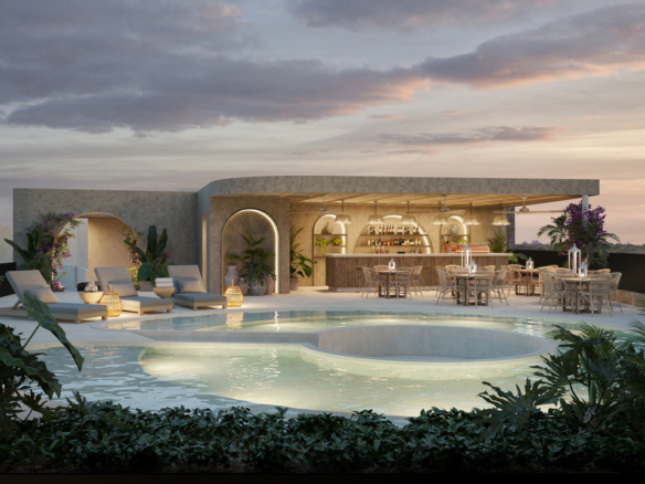 Rooftop skybar at ARDEH, a condo development in Aldea Zamá, Tulum.
