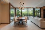 Open-plan living, dining and kitchen with 3-metre ceilings in a SOLEii condo, Playacar.