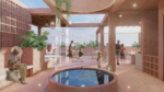 Botánica Puerto Morelos condos infinity pool with sunbeds and outdoor coworking area