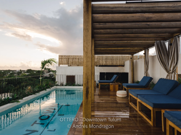 Rooftop pool of a 25-key boutique hotel for sale in downtown Tulum.