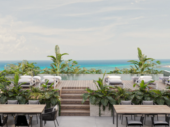 Rooftop pool and sun loungers at Nikki Ocean in downtown Playa del Carmen