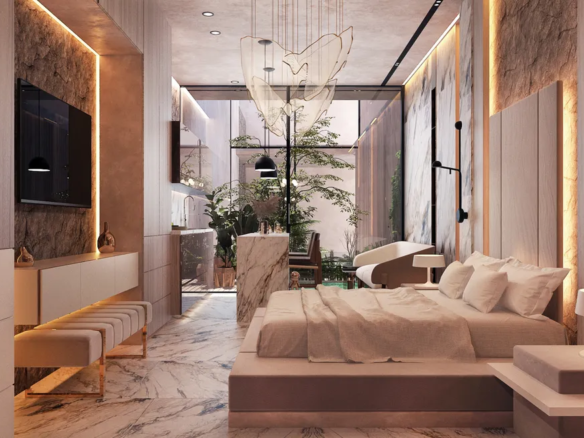 Interior of a one-bedroom condo at Bagá Riviera near the Cozumel ferry, Playa del Carmen.