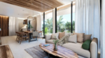 Two-bedroom condo interior at DK42 Playa del Carmen showing living area and balcony