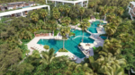 Pools with waterfalls and hammocks over the water at Bakabá, Playacar