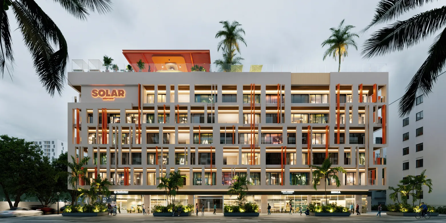 Street facade of Solar Midtown on Avenida 10 and Calle 38, Playa del Carmen.