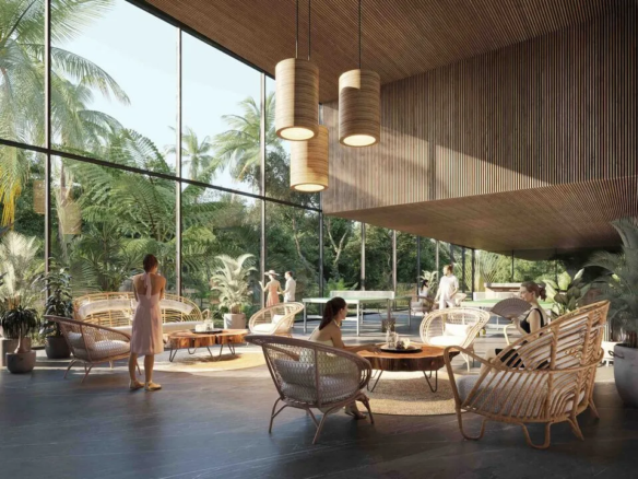 Coworking lounge at View Towers Cancún, next to Parque Cancún.