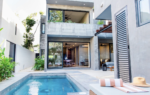 Freestanding facade of Villa 7 in Aldea Zama, Tulum.