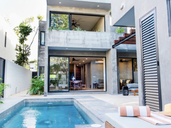 Freestanding facade of Villa 7 in Aldea Zama, Tulum.