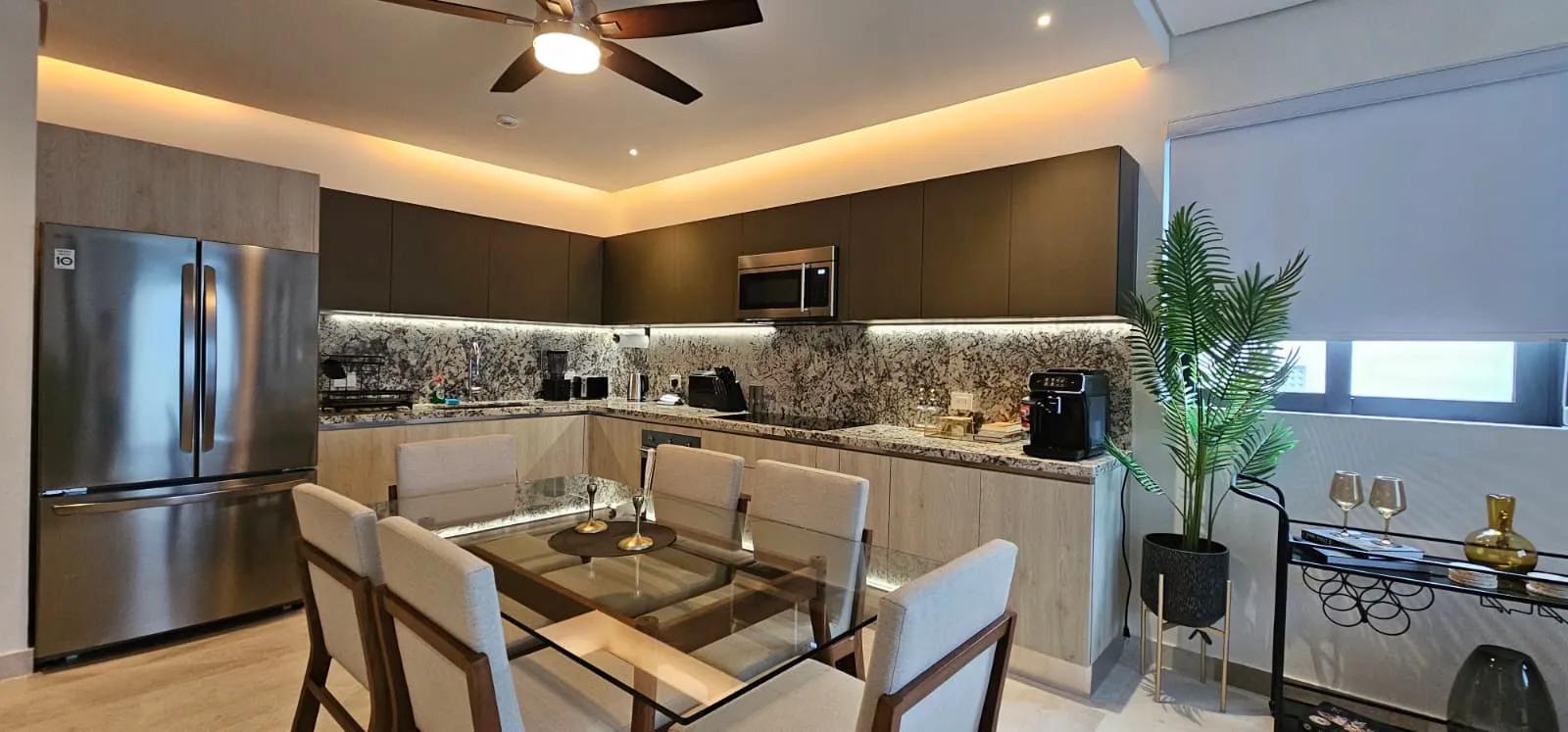 Furnished open-plan living area at PortoBlu near the beach