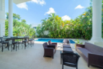 Garden pool and terrace at the Lagos del Sol villa
