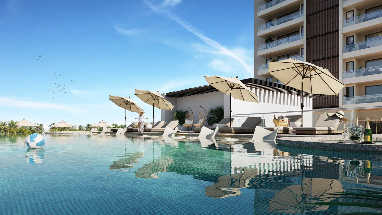Pool and amenity deck at Cuore Cumbres Cancún