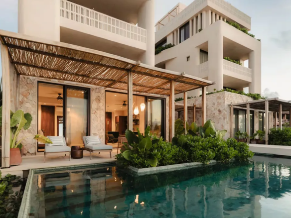Pool and patio at Bahía Tulum