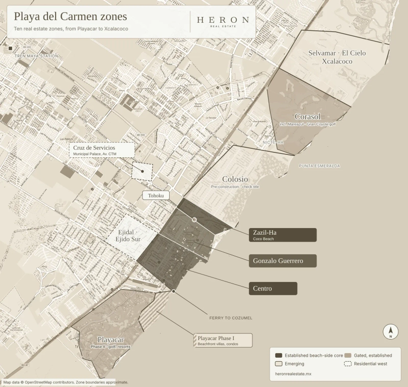 playa del carmen real estate zones map