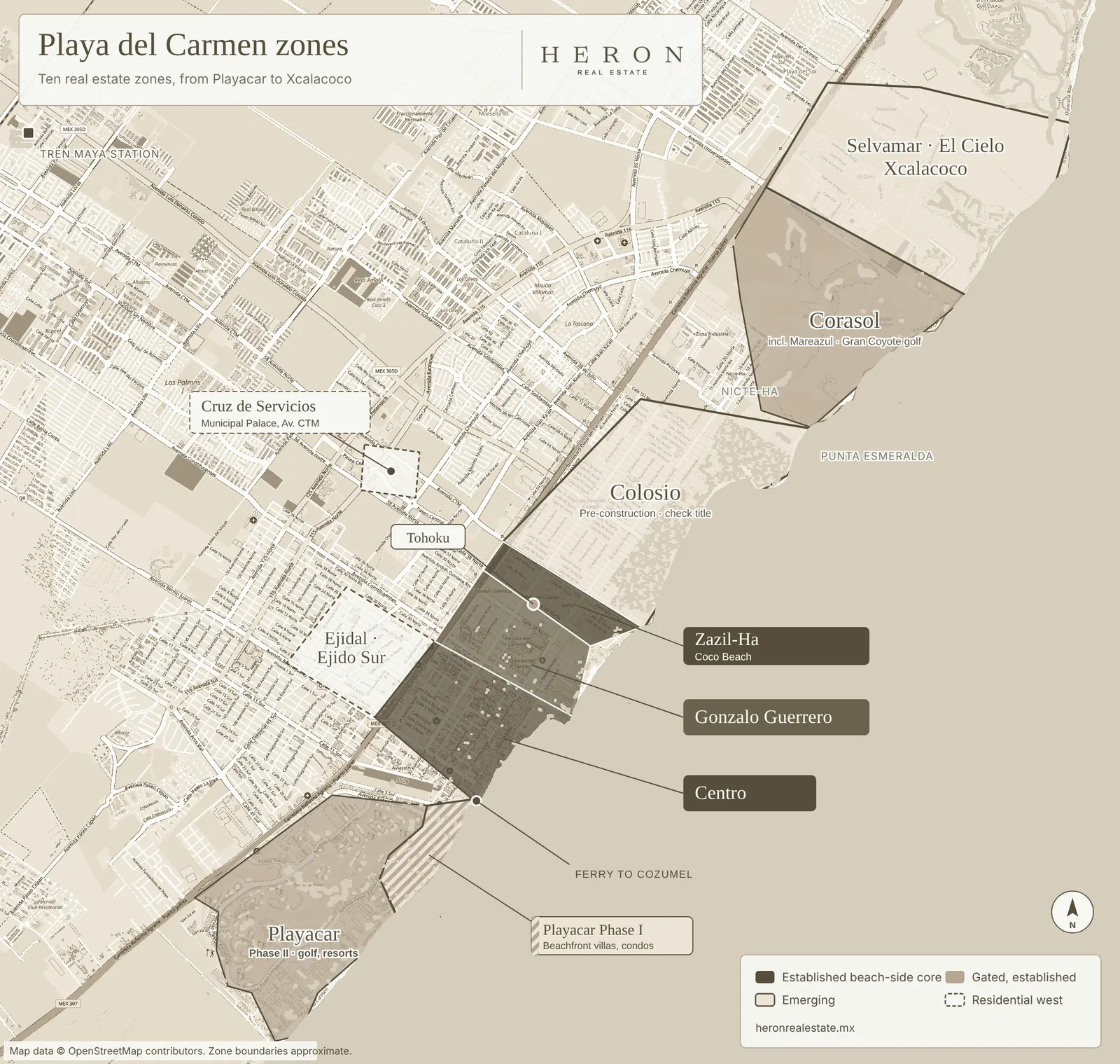 Playa del Carmen real estate zones from Playacar to Zazil-Ha